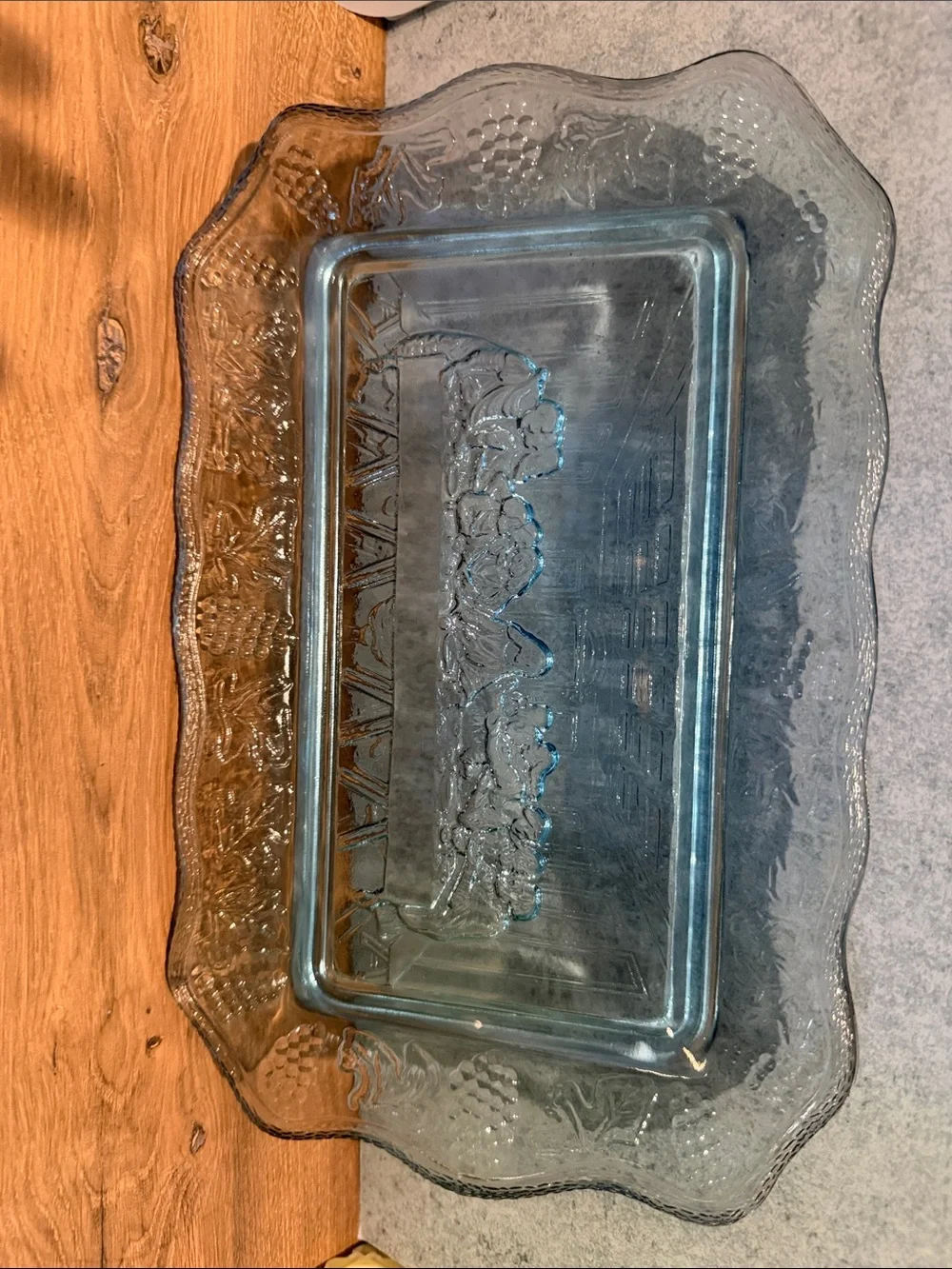 Vintage Blue Pressed Glass Serving Tray